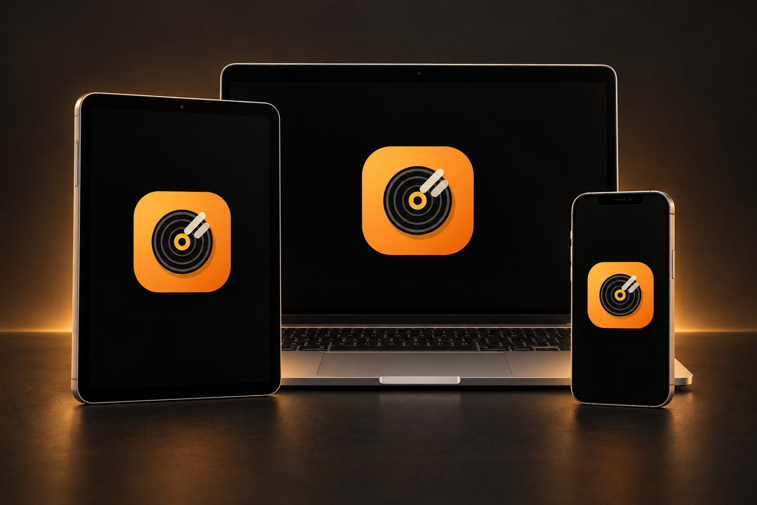 Illustration of an iPhone, iPad and Mac displaying the SpinClub logo